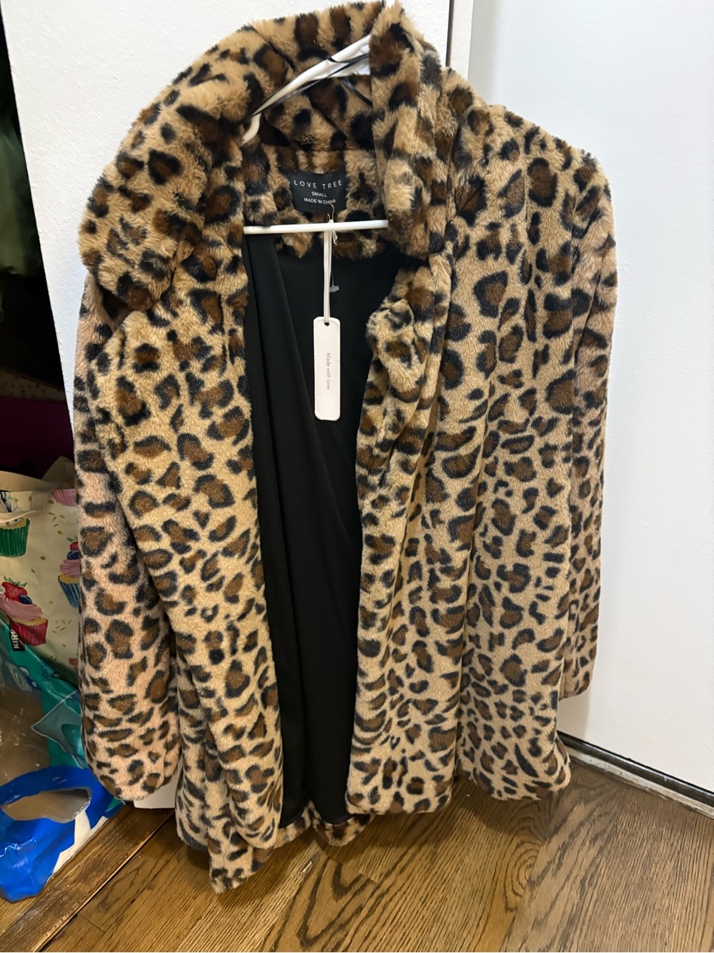 Love Tree Leopard Faux Fur Teddy Jacket - Tan & Black